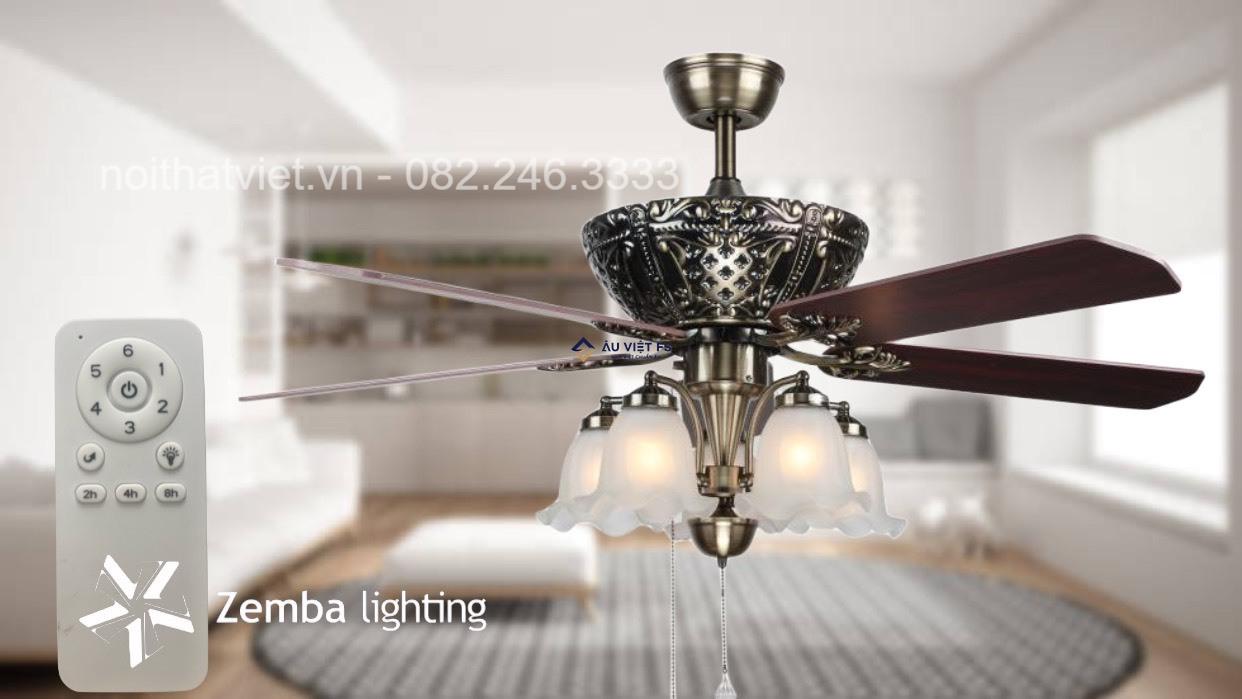 Quạt trần đèn trang trí cao cấp Zemba ZEQ8836, Quạt trần, Quạt trần đèn, Quạt trần trang trí, Quạt trần phòng khách