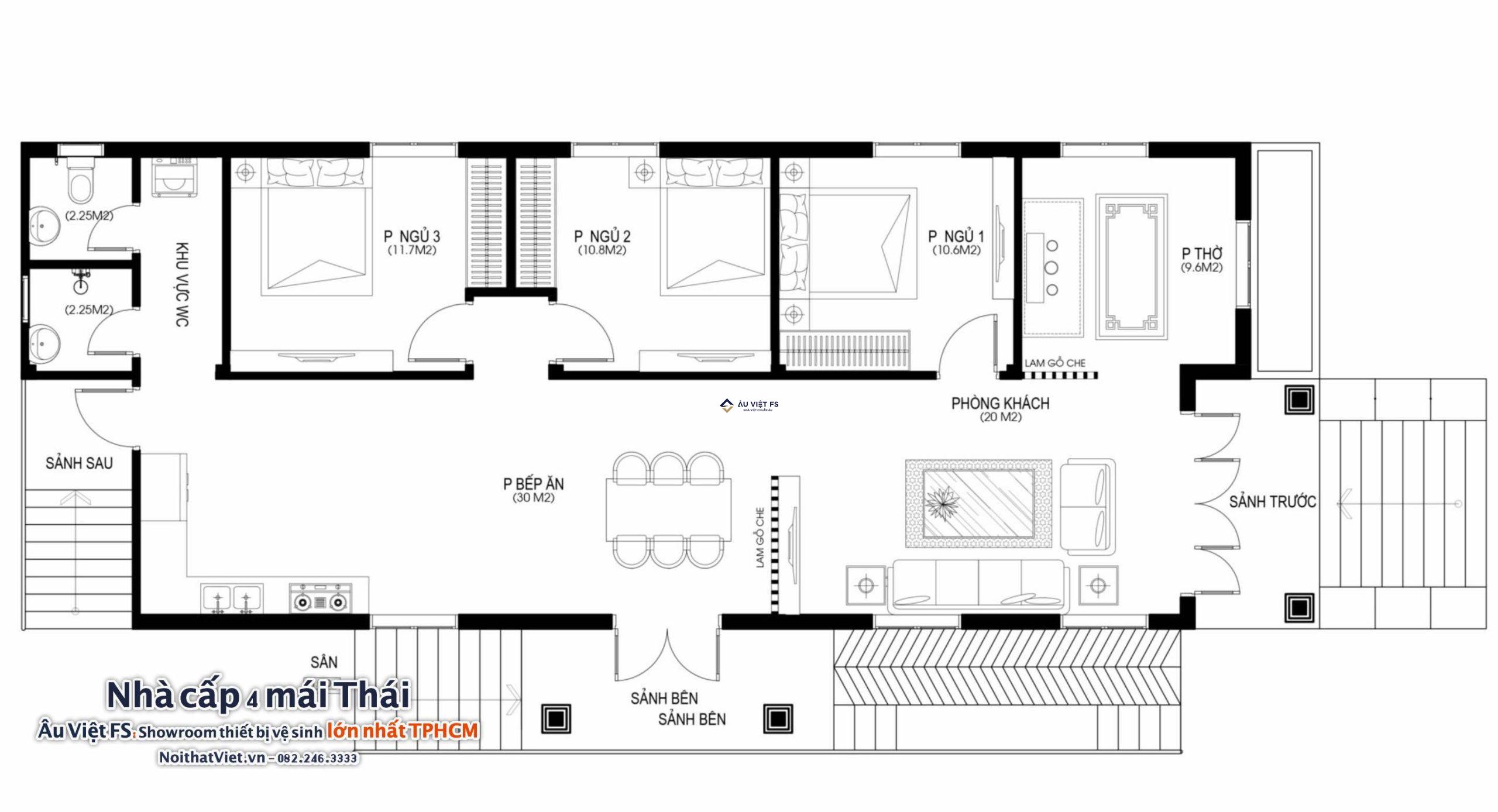 Mẫu Nhà Cấp 4 Mái Thái 3 Phòng Ngủ Đẹp Nhất 2023 2024